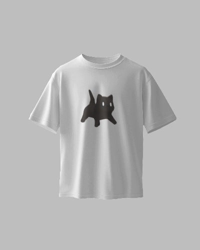 Cat - White Oversized Premium TShirt