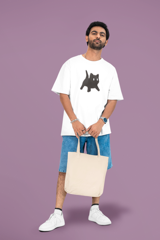 Cat - White Oversized Premium TShirt