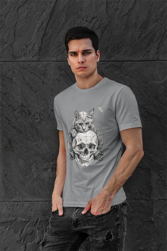 Skull Cat Grey TShirt
