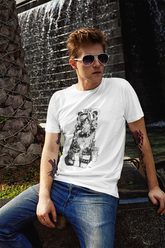 Rider Cat White Printed Regular TShirt