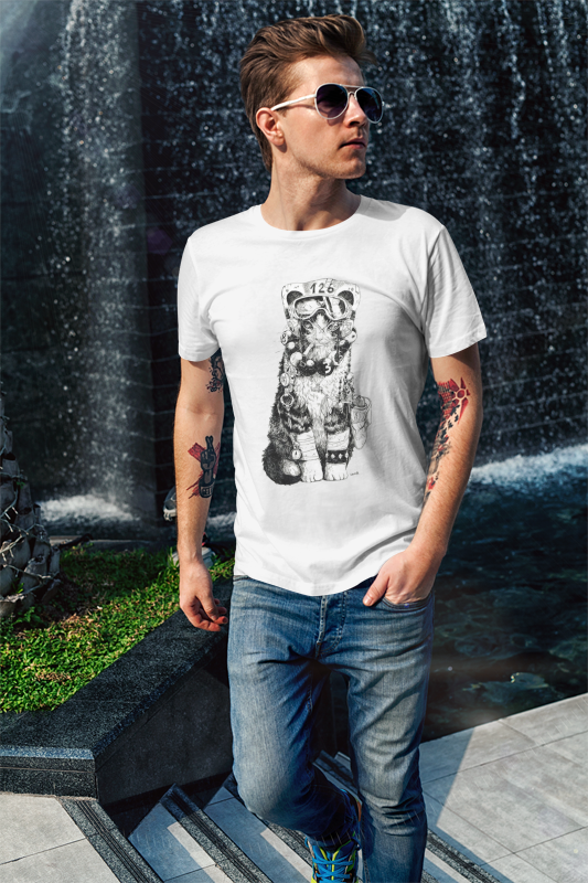 Rider Cat White Printed Regular TShirt