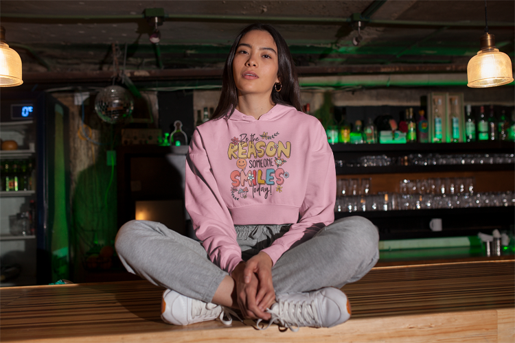 Smile Baby Pink Cropped Premium Hoodie