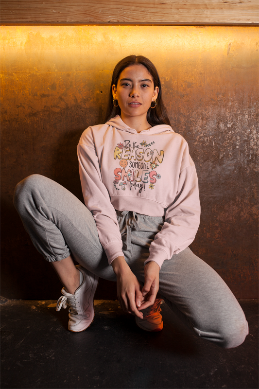 Smile Baby Pink Cropped Premium Hoodie